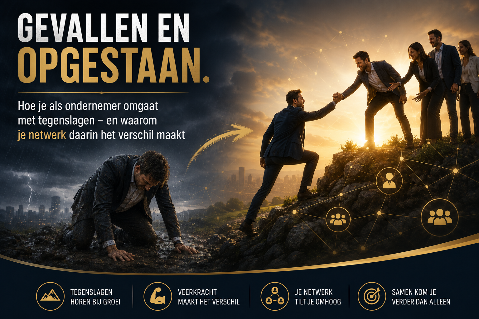 Een ondernemer krijgt steun van een netwerkcontact na een moeilijk moment